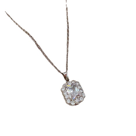 fashion titanium steel squar micro-encrusted diamond necklace collarbone chain's discount tags