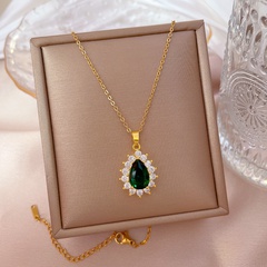 fashion titanium steel full diamond emerald iamond necklace clavicle chain