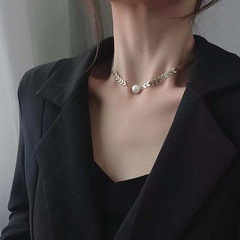 Korean hip-hop pearl leaf necklace alloy diamond collarbone chain