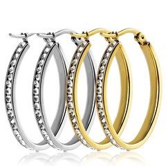 simple trend stainless steel inlaid zircon hoop earrings jewelry wholesale