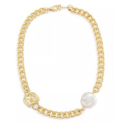 Perles bouton perle d'eau douce chaîne cubaine chaîne clavicule bijoux en acier inoxydable