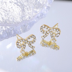 Classic Lovely Rhinestone Bow Earrings Gold Versatile Stud Earrings