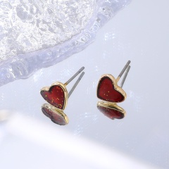 Classic Red Rhinestone Heart Stud Earrings