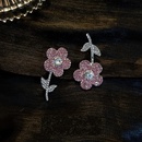 Pink Full Diamond Asymmetric Korean Style Cute Flower Drop Earringspicture8
