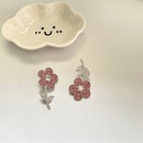 Pink Full Diamond Asymmetric Korean Style Cute Flower Drop Earringspicture13