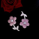 Pink Full Diamond Asymmetric Korean Style Cute Flower Drop Earringspicture14