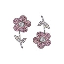 Pink Full Diamond Asymmetric Korean Style Cute Flower Drop Earringspicture15