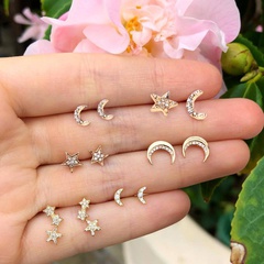 creative stars and moon rhinestone 6 pairs stud earrings set wholesale