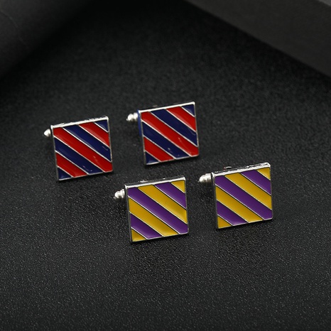 new striped square metal cufflinks alloy dripping oil men's cuff nails's discount tags