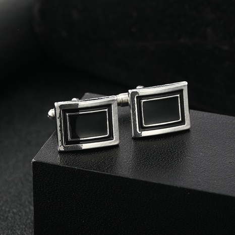 New Solid Color Square Cufflinks Men's Simple Black Alloy Enamel Cuff Nails's discount tags
