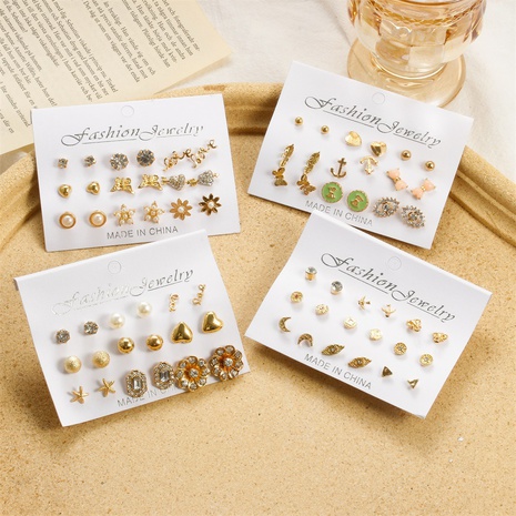fashion geometric earrings card set cute animal earrings 9 sets's discount tags