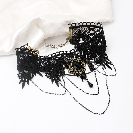 fashion black lace retro necklace black diamond necklace NHRN646849's discount tags