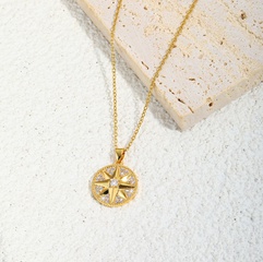 collar con colgante de micro-conjunto de circón de estrella de ocho puntas de oro real de 18 quilates chapado en cobre a la moda