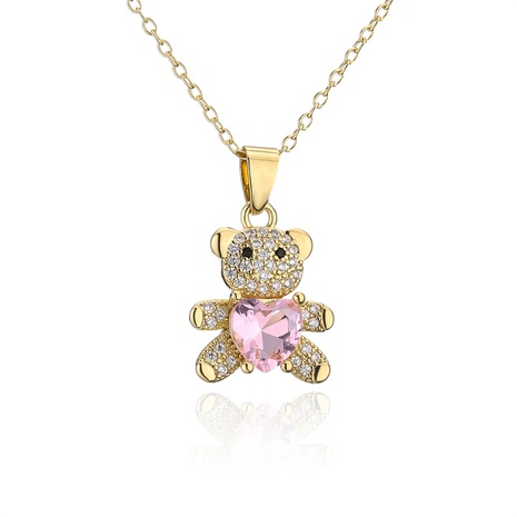 copper micro-encrusted zircon jewelry cute heart shaped bear pendant gold necklace's discount tags