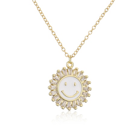 new drop oil sunflower smiley face pendant copper 18K gold necklace's discount tags