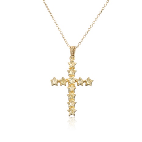 five-pointed star zircon cross pendant copper plated 18K gold necklace jewelry NHFMO646917's discount tags