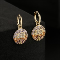 vintage copper micro-set color zirconium 18K coconut tree earrings wholesale