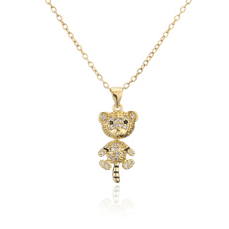 copper-plated real gold micro-inlaid zircon jewelry tiger animal pendant necklace NHFMO646918's discount tags