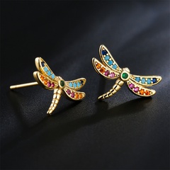 vintage insect copper 18K gold color zirconium dragonfly shape earrings