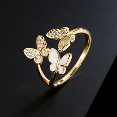 copper zircon jewelry plated 18K gold butterfly open ring female
