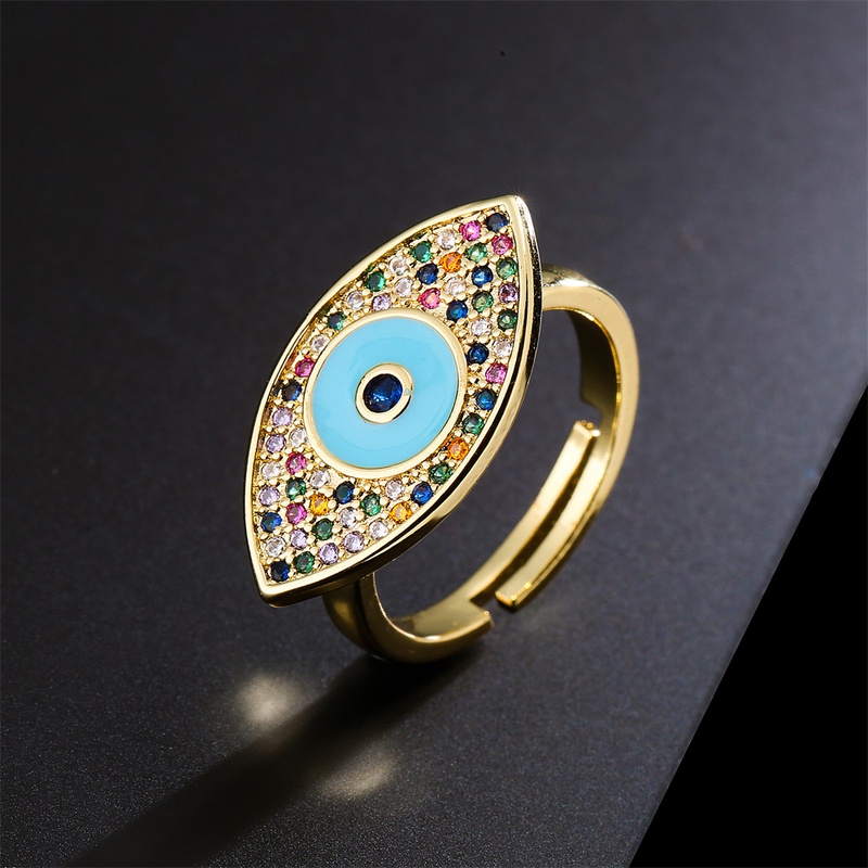 Fashion new copperplated 18K gold mixed color zircon drip oil devils eye copper ring