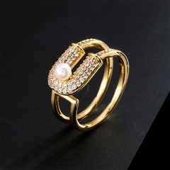 ancient copper plated 18K gold paper clip open copper ring female zircon jewelry