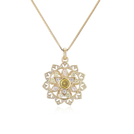 fashion copper micro-set zircon jewelry plated 18K gold flower geometric pendant necklace NHFMO646934's discount tags