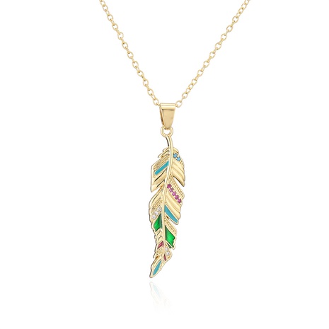 retro bohemian style oil drop zircon leaf pendant copper necklace female NHFMO646935's discount tags