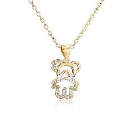 fashion small hollow bear pendant 18K gold plated animal zircon copper necklace NHFMO646936's discount tags