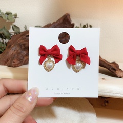 fashion heart-shaped earrings retro bows pearl pendant alloy earrings