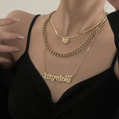 fashion three-layer heart titanium steel 18k gold-plated letter pendant clavicle chain