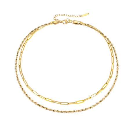 Fashion double Layer Necklace Twist Chain Necklace Stainless Steel Gold Plated Necklace NHTF646905's discount tags