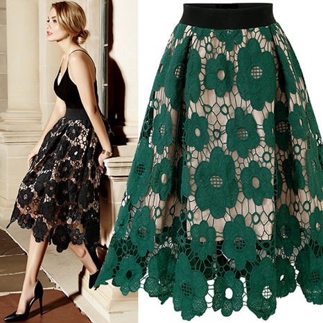 fashion hollow embroidery flower lace skirt's discount tags