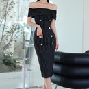 Fashion spring nude shoulder dress slim hip striped skirtpicture6