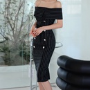 Fashion spring nude shoulder dress slim hip striped skirtpicture9