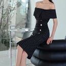 Fashion spring nude shoulder dress slim hip striped skirtpicture10