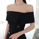 Fashion spring nude shoulder dress slim hip striped skirtpicture12