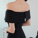 Fashion spring nude shoulder dress slim hip striped skirtpicture13