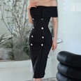 Fashion spring nude shoulder dress slim hip striped skirtpicture15