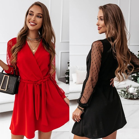 Ladies' new lace long-sleeved dress elegant dress skirt's discount tags