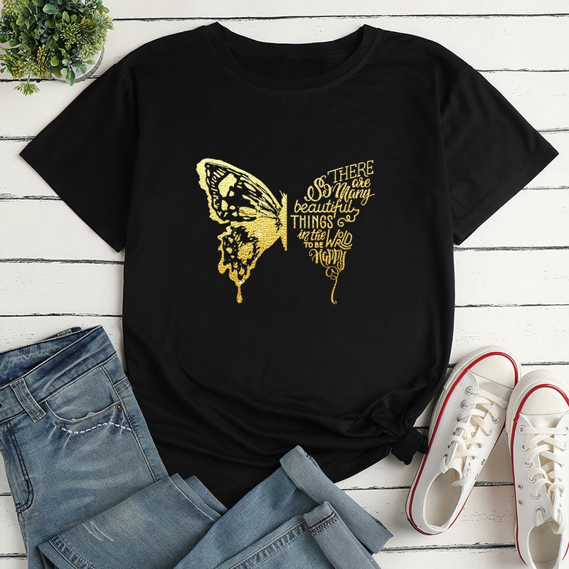 Letter Butterfly Fashion Print Ladies Loose Casual TShirt