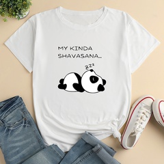 Fashion Letter Panda Character Print Ladies Loose Casual T-Shirt