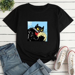 Fashion Cartoon Cat Print Ladies Loose Casual T-Shirt