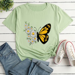 Fashion Flower Butterfly Print Ladies Loose Casual T-Shirt