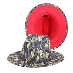 Fashion leaf printing top hat jazz wide brim hat wholesale