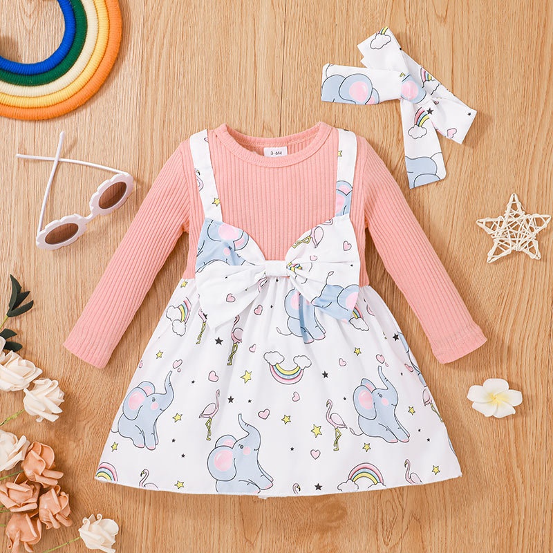 Cartoon baby cute dress new spring and autumn elephant print childrens skirt