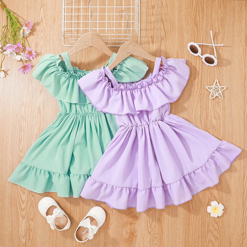 summer childrens suspender dress solid color girls fashion childrens skirt