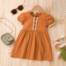 New summer shortsleeved dress casual little girl sweet solid color Aline skirtpicture6
