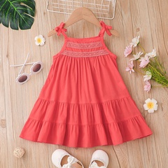 Girls Simple Baby Sling Dress Summer 2022 New Children's Solid Color Bow Sleeve Dress