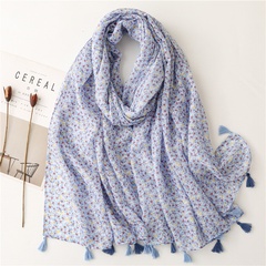 fashion scarf blue butterfly flower printing tassel travel beach towel shawl